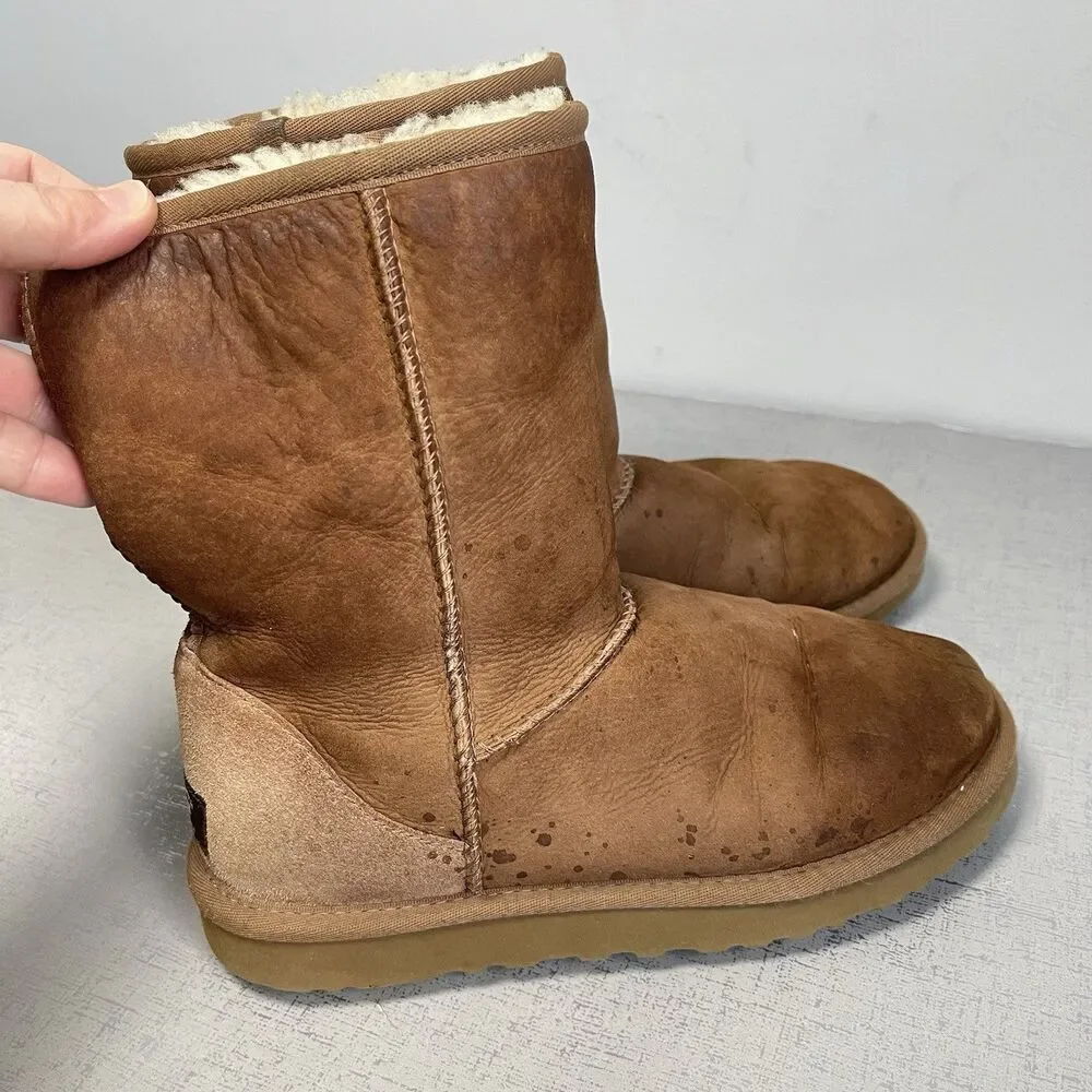 Ugg Classic Short II Boots Suede Shearling Women's Sz 7‎ Chestnut Brown Y2K